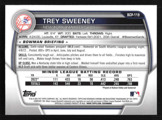 2022 Bowman Chrome Sapphire #BCP119 Trey Sweeney