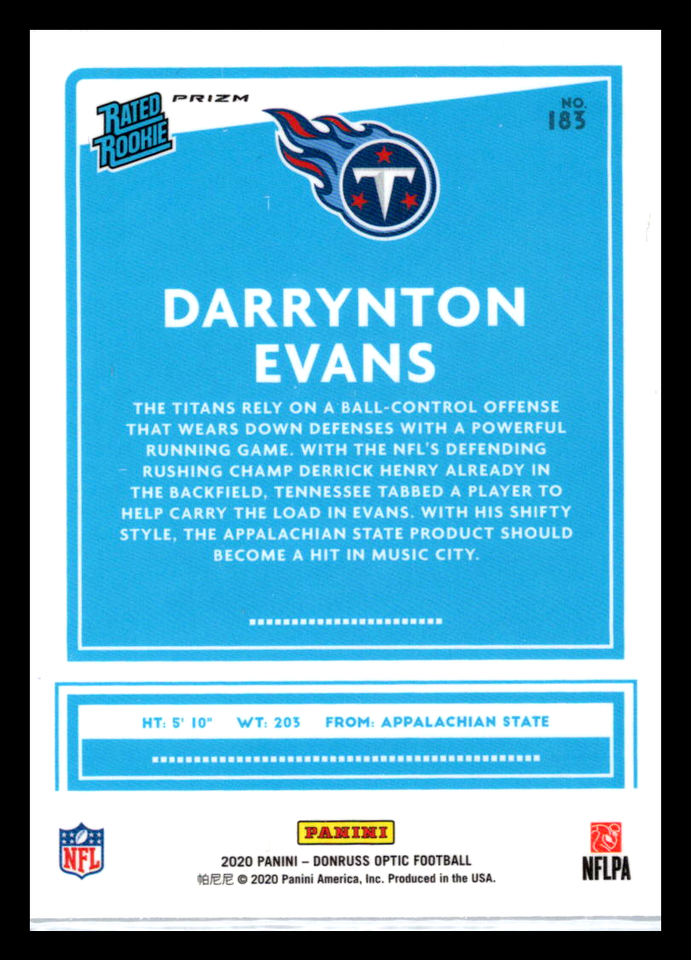 2021 Panini Donruss Optic Blue Scope Rated Rookie Darrynton Evans #183 Tennessee Titans - walk-of-famesports