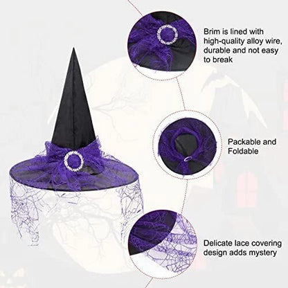 Zando Women's Lace Witch Hat Halloween Costume Accessory