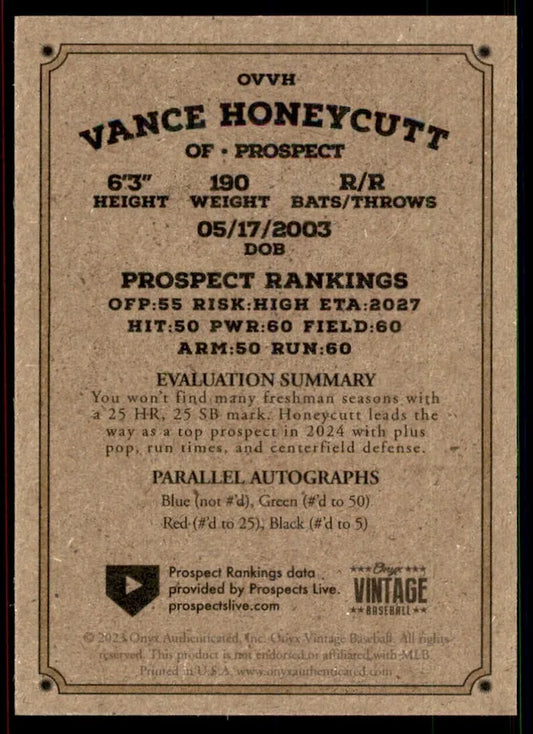 2023 Onyx Vintage #OVVH - Vance Honeycutt UNC