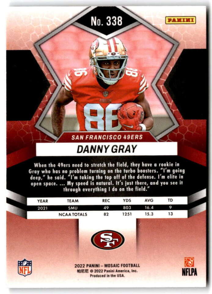 2022 Panini Mosaic Rookie Danny Gray RC #338 San Francisco 49ers