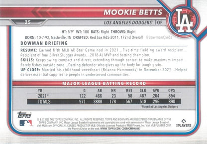 2022 Bowman Mookie Betts #25 Los Angeles Dodgers