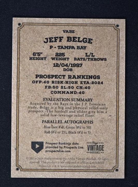2023 Onyx Vintage Blue Signatures #VABE Jeff Belge - Tampa Bay Rays