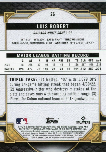 2022 Topps Triple Threads Baseball Emerald #26 Luis Robert 154/259 Chicago White Sox