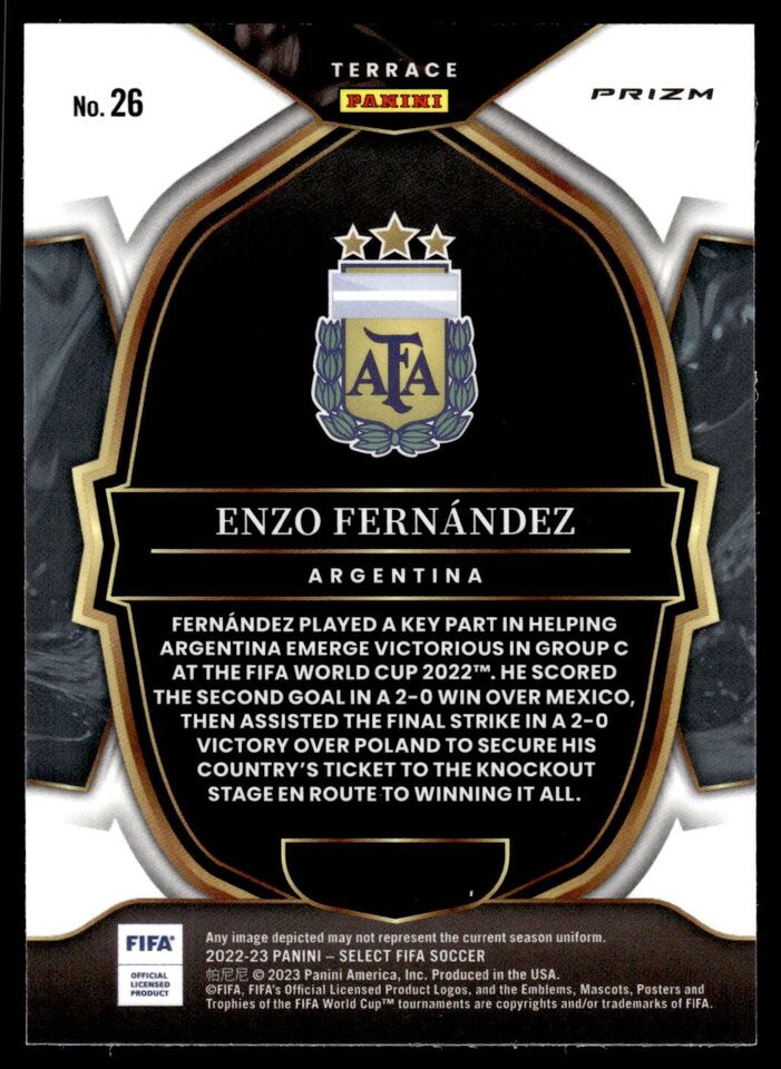 2022-23 Select FIFA Enzo Fernandez Rookie Silver Prizm #26 Argentina - walk-of-famesports