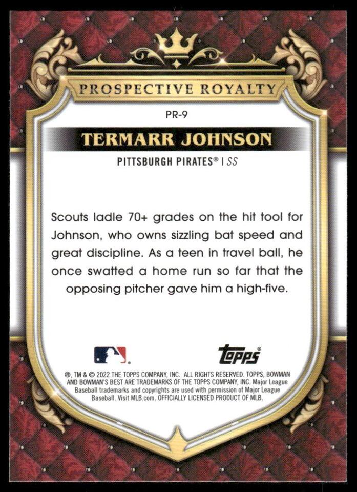 2022 Bowman's Best Prospective Royalty Termarr Johnson #PR-9 Pittsburgh Pirates