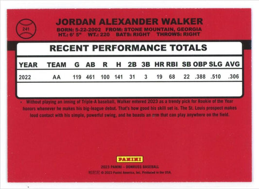 2023 Donruss Holo Pink 1990 Jordan Walker St. Louis Cardinals #241