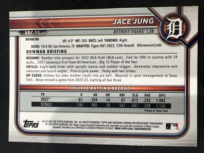 2022 Bowman Chrome Prospects Refractor Jace Jung #BDC-15 Detroit Tigers
