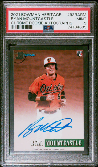 2021 Bowman Heritage #93RA-RM Ryan Mountcastle Chrome Rookies Auto PSA 9 Mint