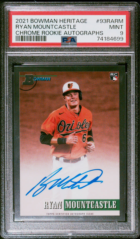2021 Bowman Heritage #93RA-RM Ryan Mountcastle Chrome Rookies Auto PSA 9 Mint