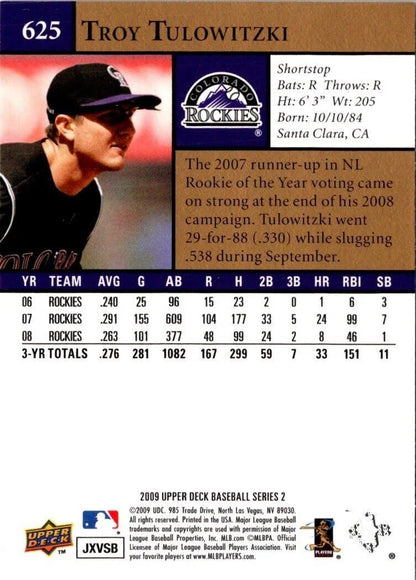 2009 Upper Deck Troy Tulowitzki #625 Colorado Rockies
