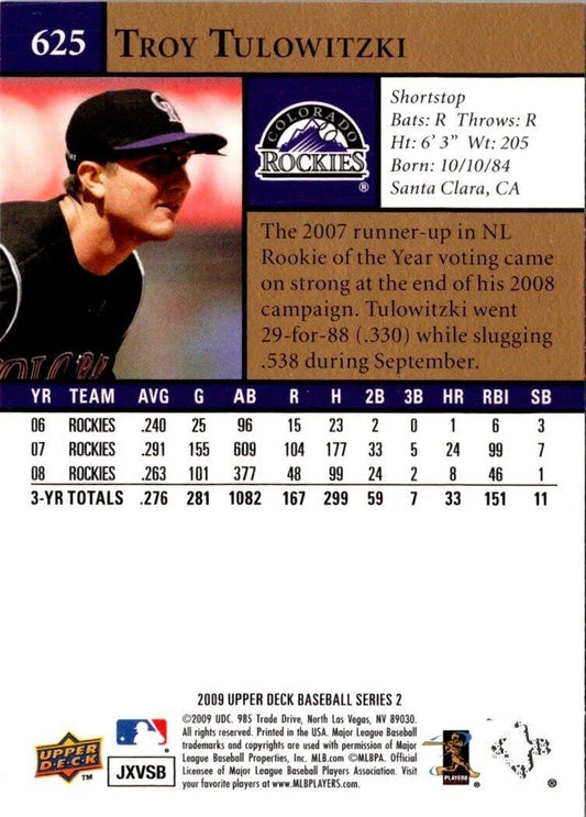 2009 Upper Deck Troy Tulowitzki #625 Colorado Rockies