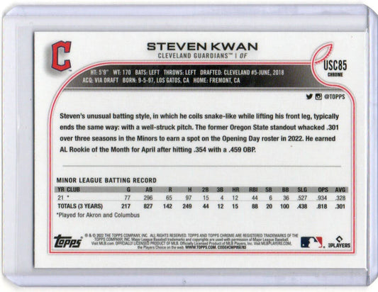 2022 Topps Chrome Update Steven Kwan Rookie Purple Refractor #USC85 Guardians RC