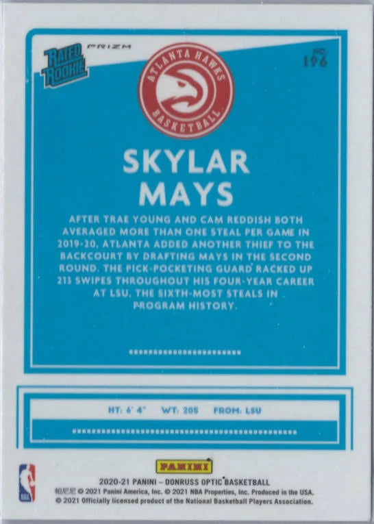 2020-21 Donruss Optic Fanatics Rated Rookies Skylar Mays #196 Atlanta Hawks