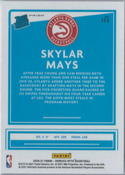 2020-21 Donruss Optic Fanatics Rated Rookies Skylar Mays #196 Atlanta Hawks