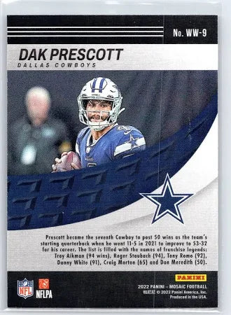 2022 Panini Mosaic WILL TO WIN #WW-9 DAK PRESCOTT Dallas Cowboys