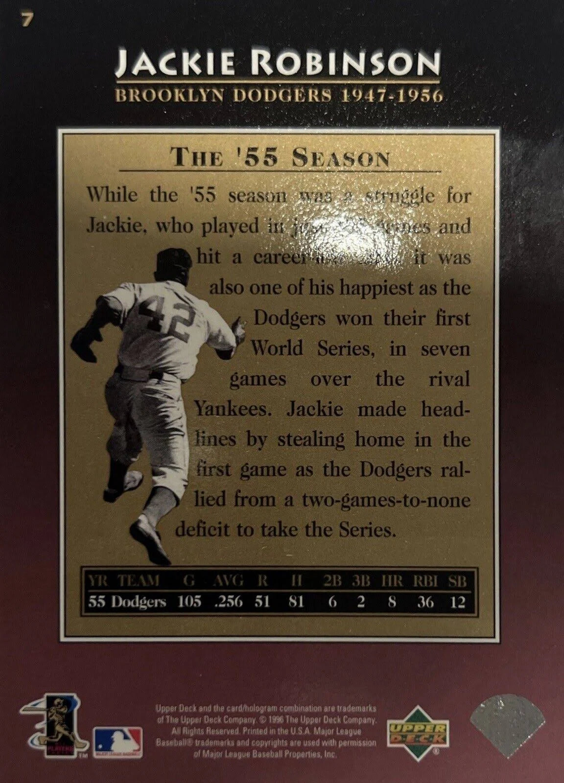 1996 Upper Deck Jackie Robinson #7 Brooklyn Dodgers