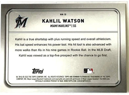2022 Topps Bowman Platinum Minted In Merit Kahlil Watson #MM-10 Marlins