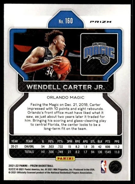 2021-22 Panini Silver Prizm Wendell Carter Jr. 160 Orlando Magic