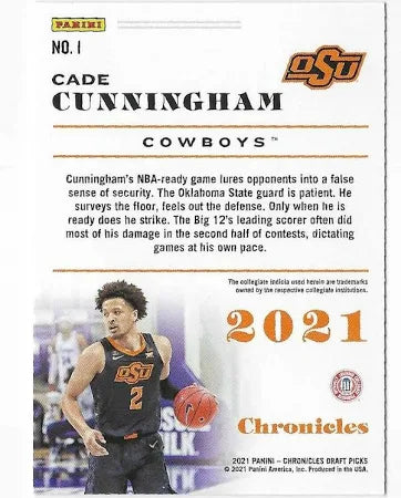 2021 Panini Chronicles Draft Picks Cade Cunningham #1 Oklahoma State Cowboys