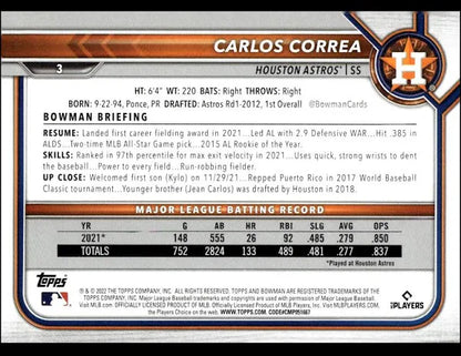 2022 Topps Carlos Correa #HOU-3 Houston Astros