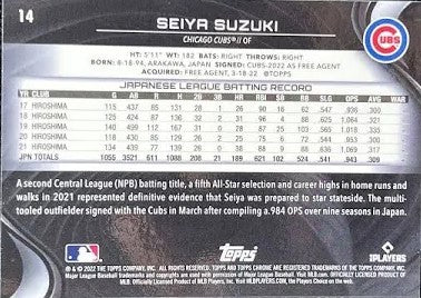 2022 Topps Chrome Black Seiya Suzuki #14 Refractor 11/199 Cubs PSA 9 Mint
