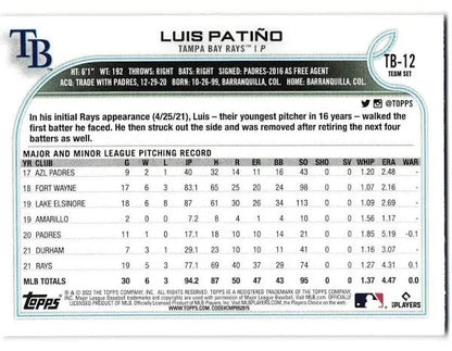2022 Topps Luis Patino #TB-12 Tampa Bay Rays