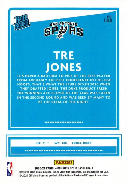 2020-21 Donruss Optic Fanatics Rated Rookies Tre Jones #188 San Antonio Spurs