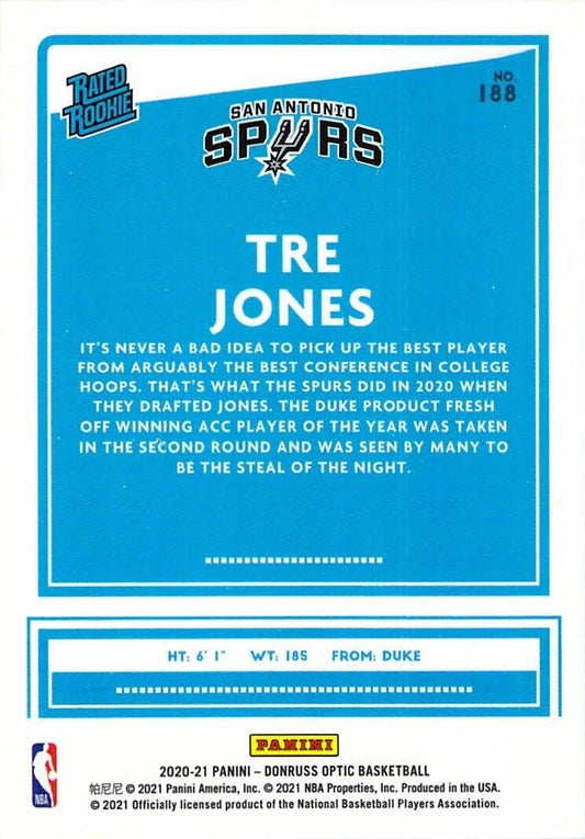 2020-21 Donruss Optic Fanatics Rated Rookies Tre Jones #188 San Antonio Spurs