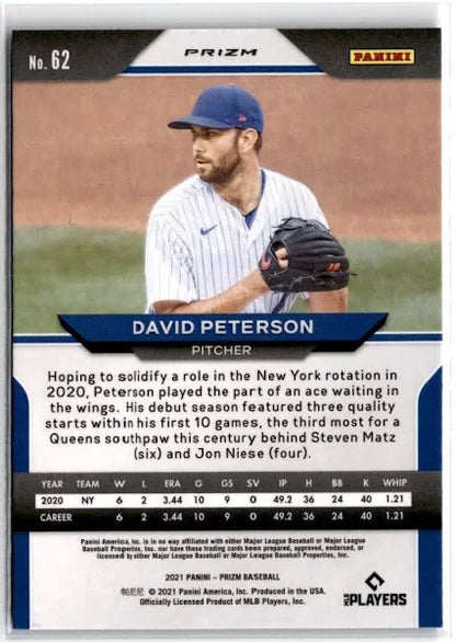 2021 Panini Prizm David Peterson Rookie Green Wave Prizm #62 New York Mets