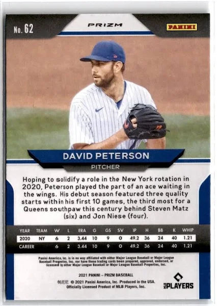 2021 Panini Prizm David Peterson Rookie Green Wave Prizm #62 New York Mets