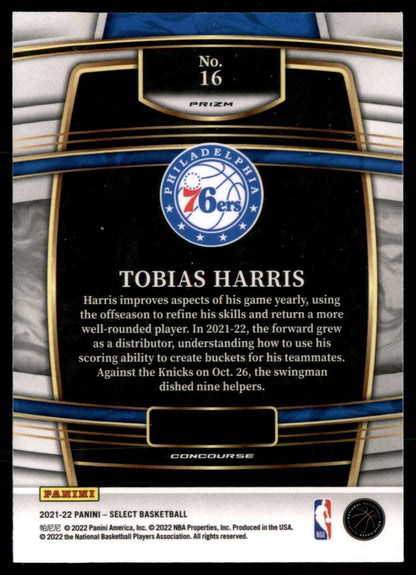 2021-22 Panini Select Tobias Harris Blue Prizm #16 Philadelphia 76ers