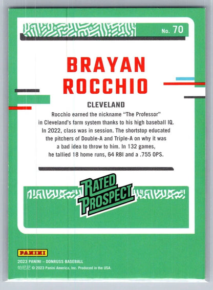 2023 Panini Donruss Rated Prospects Brayan Rocchio #70 Cleveland Indians