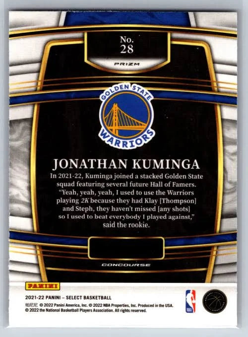 2021-22 Panini Select Jonathan Kuminga Orange Flash Prizms 28 Golden State Warriors