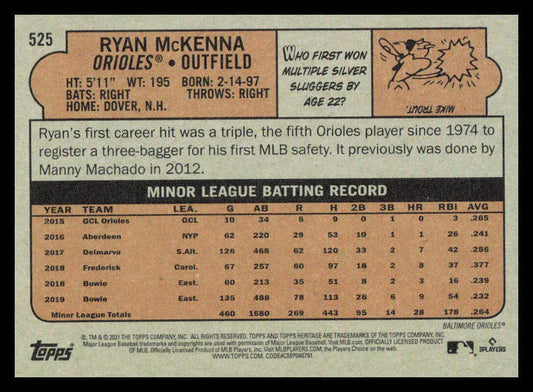2021 Topps Heritage Chrome Purple Refractor Ryan McKenna #525 Baltimore Orioles