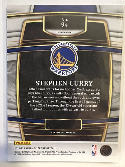 2021-22 Panini Select Stephen Curry Blue Prizm #94 Golden State Warriors
