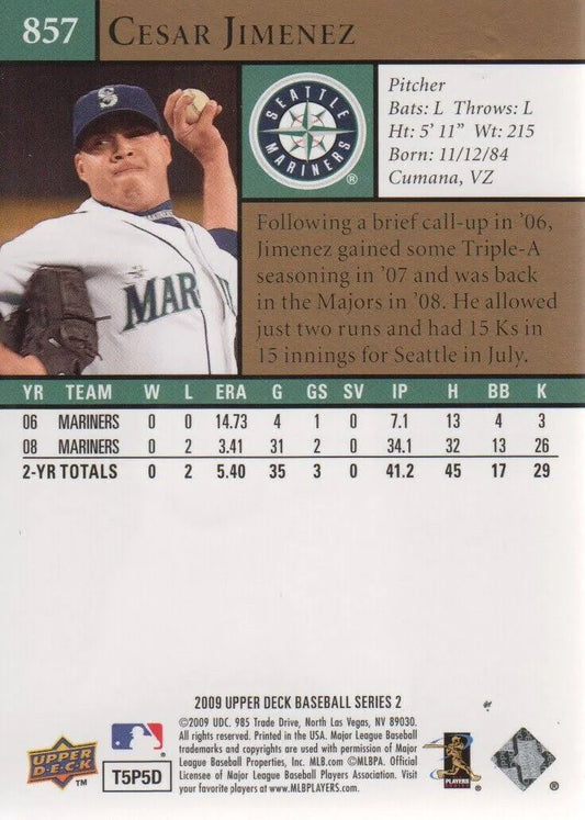 2009 Upper Deck Cesar Jimenez #857 Seattle Mariners