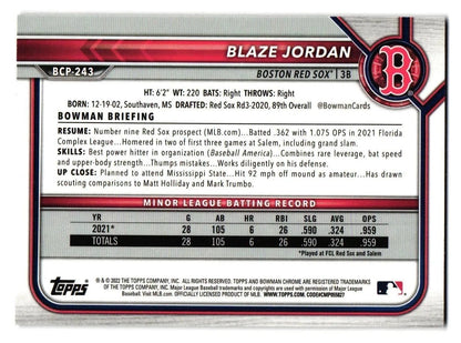 2022 Bowman Chrome Prospects Blaze Jordan Mojo Refractors #BCP-243 Boston Red Sox