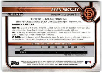2022 Bowman Chrome Prospects Ryan Reckley Mojo Refractors #BCP-163 San Francisco Giants