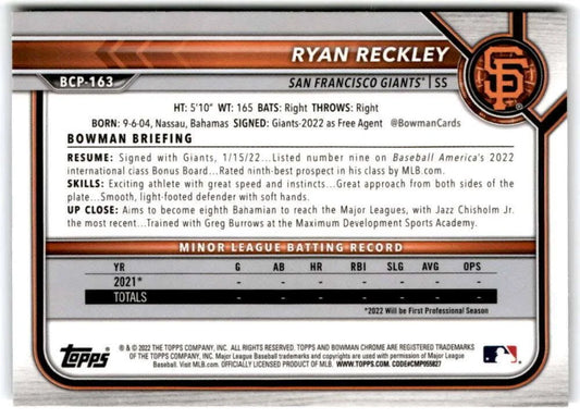 2022 Bowman Chrome Prospects Ryan Reckley Mojo Refractors #BCP-163 San Francisco Giants
