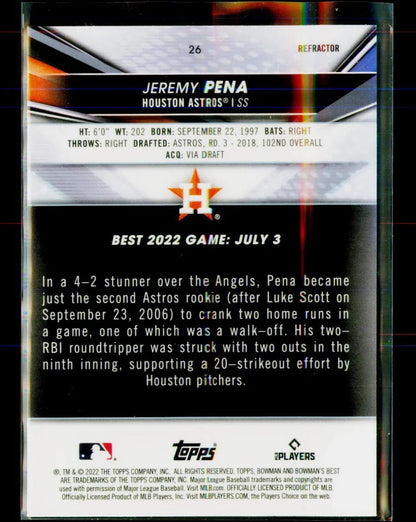 2022 Bowman's Best Refractor Jeremy Pena Rookie #26 Houston Astros