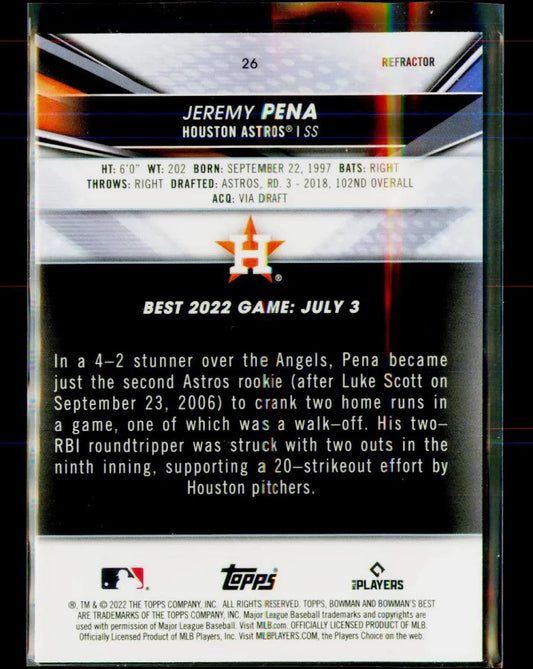 2022 Bowman's Best Refractor Jeremy Pena Rookie #26 Houston Astros