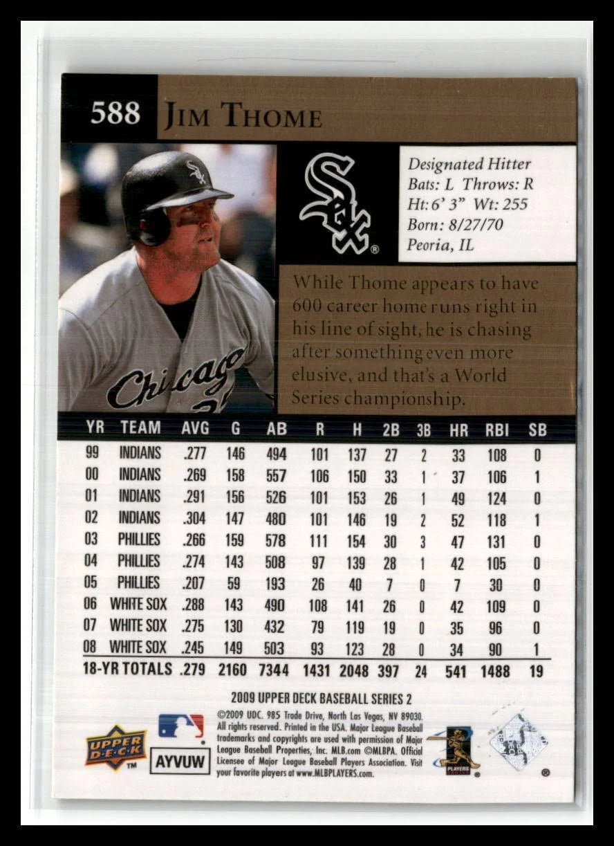 2009 Upper Deck Jim Thome #588 Chicago White Sox