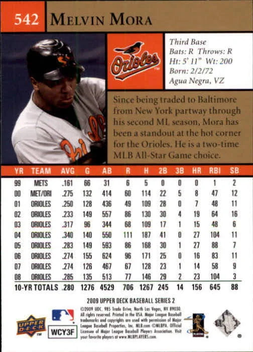 2009 Upper Deck Melvin Mora #542 Baltimore Orioles