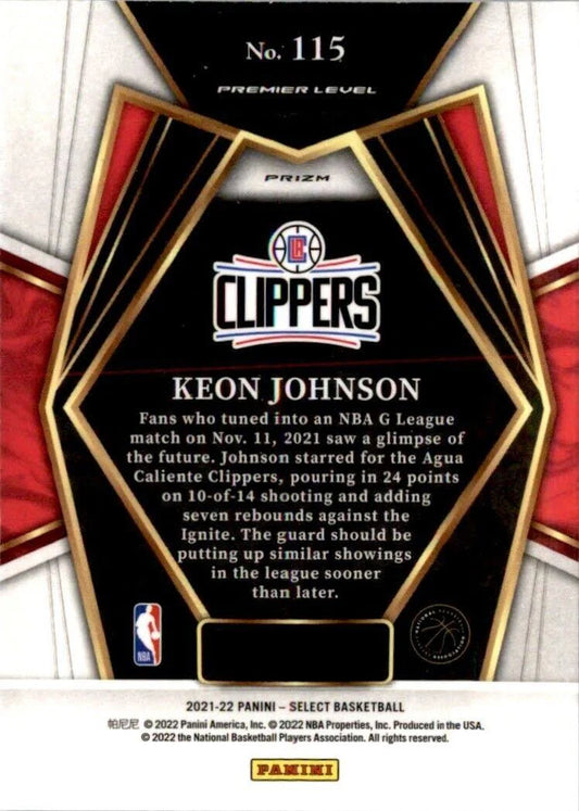 2021-22 Panini Select Keon Johnson Rookies Blue Prizm 115 Los Angeles Clippers