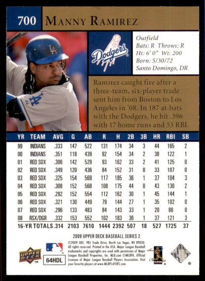 2009 Upper Deck Manny Ramirez #700 Los Angeles Dodgers