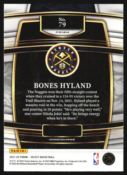 2021-22 Panini Select Silver Prizm Bones Hyland Rookies #79 Denver Nuggets