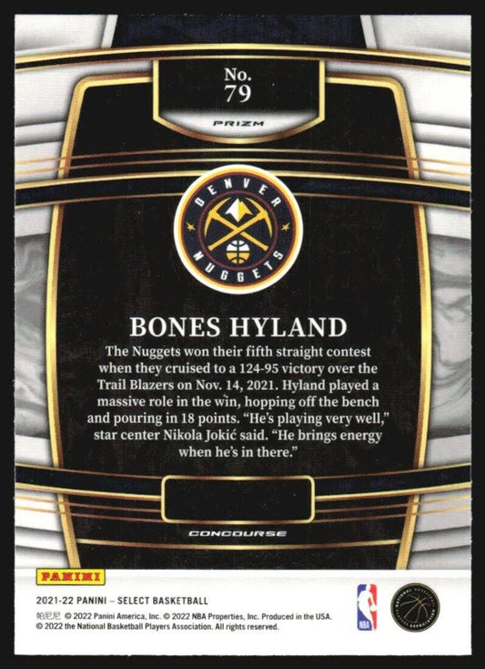 2021-22 Panini Select Silver Prizm Bones Hyland Rookies #79 Denver Nuggets