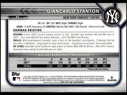2022 Bowman Chrome Giancarlo Stanton #85 New York Yankees