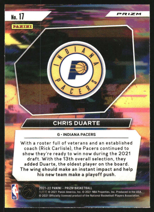 2021-22 Panini Prizm Chris Duarte Instant Impact Prizms Silver 17 Indiana Pacers